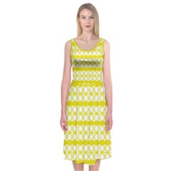 Circles Lines Yellow Modern Pattern Midi Sleeveless Dress by BrightVibesDesign