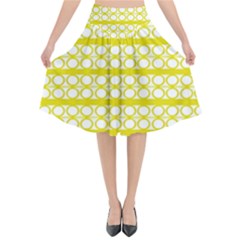 Circles Lines Yellow Modern Pattern Flared Midi Skirt by BrightVibesDesign