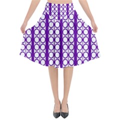 Circles Lines Purple White Modern Design Flared Midi Skirt by BrightVibesDesign