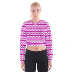 Circles Lines Bright Pink Modern Pattern Cropped Sweatshirt by BrightVibesDesign