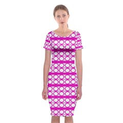 Circles Lines Bright Pink Modern Pattern Classic Short Sleeve Midi Dress
