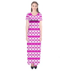 Circles Lines Bright Pink Modern Pattern Short Sleeve Maxi Dress by BrightVibesDesign