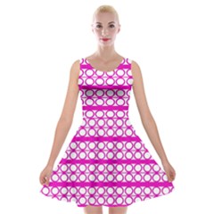 Circles Lines Bright Pink Modern Pattern Velvet Skater Dress by BrightVibesDesign