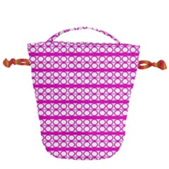 Circles Lines Bright Pink Modern Pattern Drawstring Bucket Bag by BrightVibesDesign