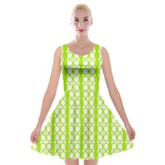 Circle Stripes Lime Green Modern Pattern Design Velvet Skater Dress by BrightVibesDesign