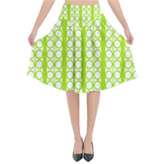 Circle Stripes Lime Green Modern Pattern Design Flared Midi Skirt by BrightVibesDesign