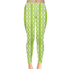 Circle Stripes Lime Green Modern Pattern Design Inside Out Leggings by BrightVibesDesign