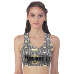 Gold Triangles And Black Pattern By Flipstylez Designs Sports Bra