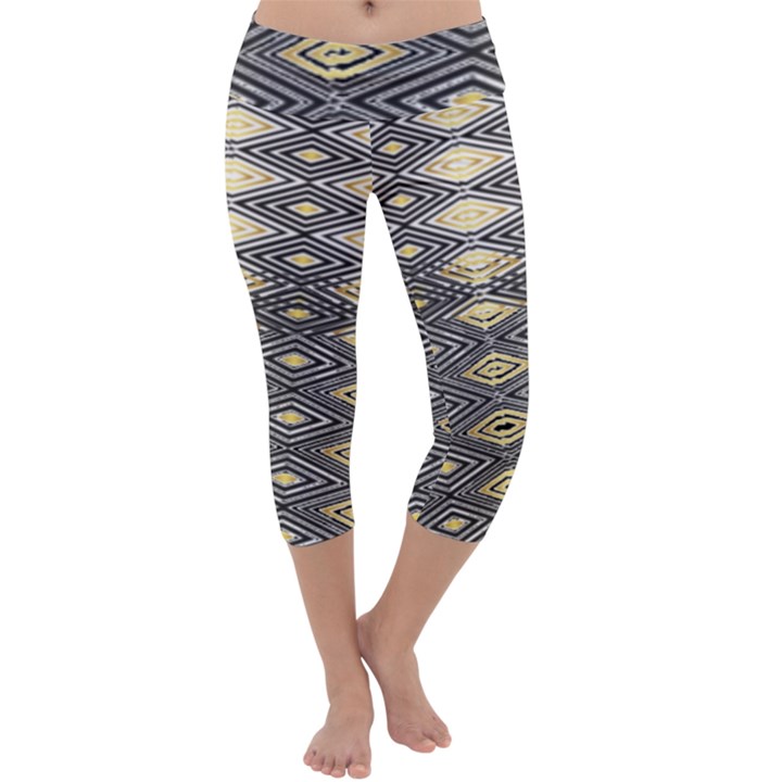 Gold triangles and black pattern By FlipStylez Designs Capri Yoga Leggings