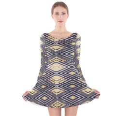 Gold Triangles And Black Pattern By Flipstylez Designs Long Sleeve Velvet Skater Dress