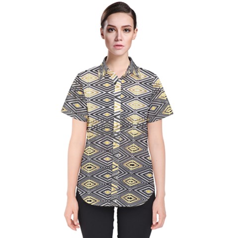 Gold Triangles And Black Pattern By Flipstylez Designs Women s Short Sleeve Shirt by flipstylezfashionsLLC