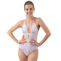 Beautiful Pastel Marble Gold Design By Flipstylez Designs Halter Cut-out One Piece Swimsuit