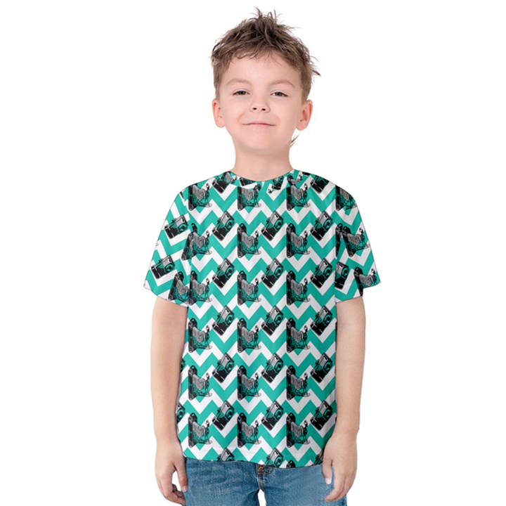 Vintage Camera Chevron Aqua Kids  Cotton Tee