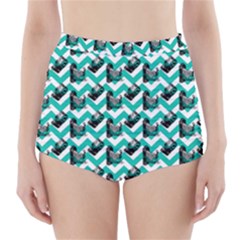 Vintage Camera Chevron Aqua High-waisted Bikini Bottoms by snowwhitegirl