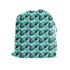 Vintage Camera Chevron Aqua Drawstring Pouch (xl)