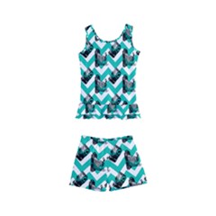 Vintage Camera Chevron Aqua Kid s Boyleg Swimsuit by snowwhitegirl