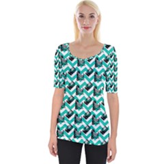 Vintage Camera Chevron Aqua Wide Neckline Tee