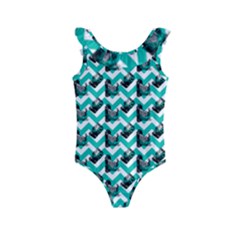 Vintage Camera Chevron Aqua Kids  Frill Swimsuit by snowwhitegirl