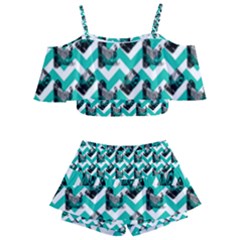 Vintage Camera Chevron Aqua Kids  Off Shoulder Skirt Bikini by snowwhitegirl