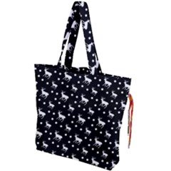 Deer Dots Black Drawstring Tote Bag