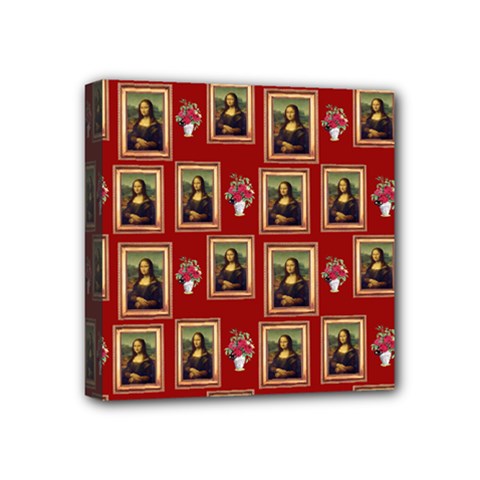 Mona Lisa Frame Pattern Red Mini Canvas 4  X 4  (stretched) by snowwhitegirl