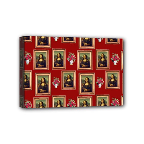 Mona Lisa Frame Pattern Red Mini Canvas 6  X 4  (stretched) by snowwhitegirl