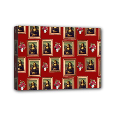 Mona Lisa Frame Pattern Red Mini Canvas 7  X 5  (stretched) by snowwhitegirl