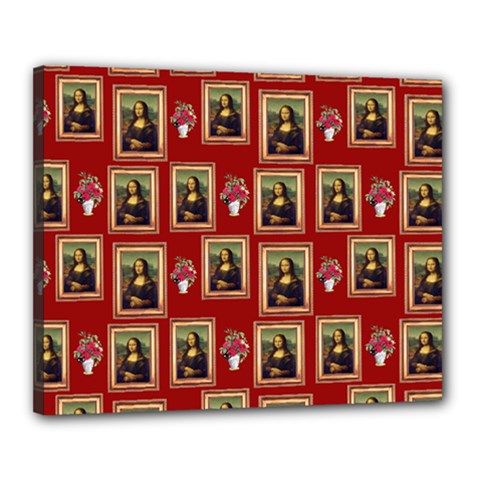 Mona Lisa Frame Pattern Red Canvas 20  X 16  (stretched) by snowwhitegirl