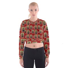 Mona Lisa Frame Pattern Red Cropped Sweatshirt by snowwhitegirl