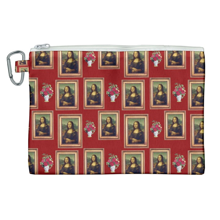 Mona Lisa Frame Pattern Red Canvas Cosmetic Bag (XL)