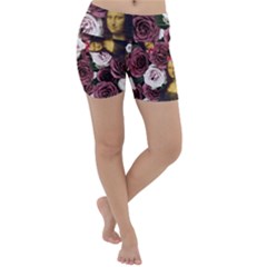 Mona Lisa Floral Black Lightweight Velour Yoga Shorts