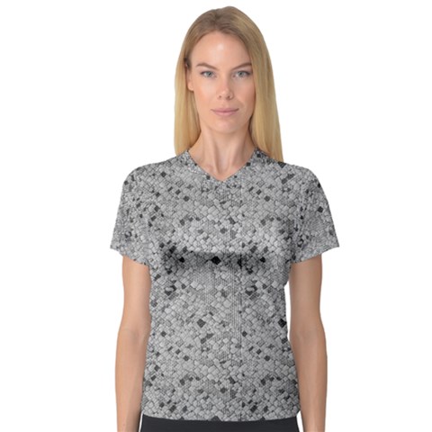 Cracked Texture Abstract Print V-neck Sport Mesh Tee by dflcprints