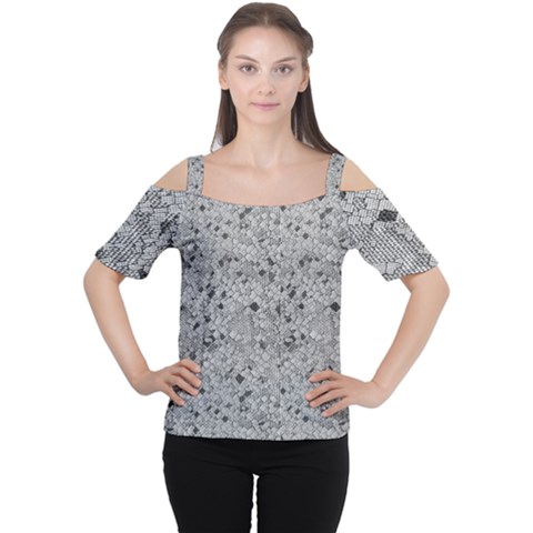 Cracked Texture Abstract Print Cutout Shoulder Tee by dflcprints