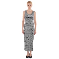 Cracked Texture Abstract Print Fitted Maxi Dress