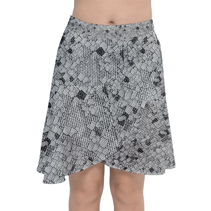 Cracked Texture Abstract Print Chiffon Wrap Front Skirt