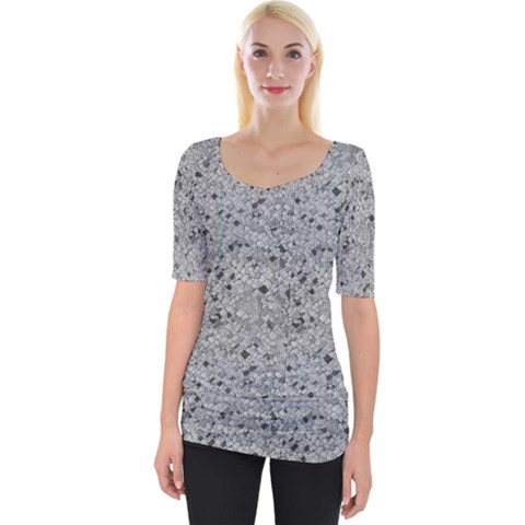 Cracked Texture Abstract Print Wide Neckline Tee by dflcprints