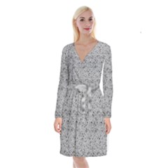 Cracked Texture Abstract Print Long Sleeve Velvet Front Wrap Dress