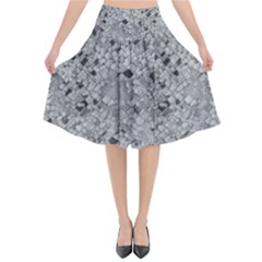 Cracked Texture Abstract Print Flared Midi Skirt
