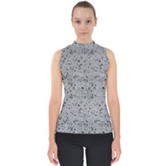 Cracked Texture Abstract Print Mock Neck Shell Top