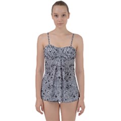 Cracked Texture Abstract Print Babydoll Tankini Set