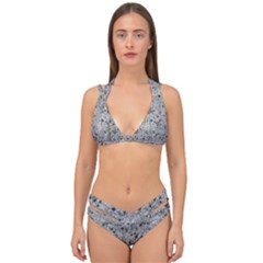 Cracked Texture Abstract Print Double Strap Halter Bikini Set