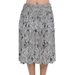 Cracked Texture Abstract Print Velvet Flared Midi Skirt