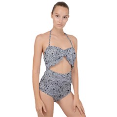 Cracked Texture Abstract Print Scallop Top Cut Out Swimsuit