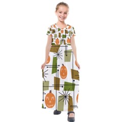Halloween Mid Century Modern Kids  Short Sleeve Maxi Dress