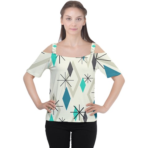 Atomic Era Diamonds (turquoise) Cutout Shoulder Tee by KayCordingly