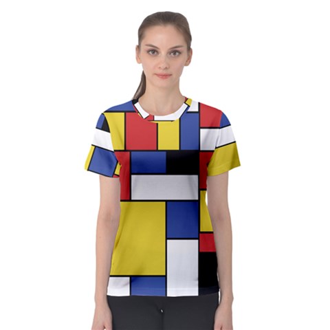 Mondrian Geometric Art Women s Sport Mesh Tee by KayCordingly