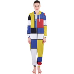 Mondrian Geometric Art Hooded Jumpsuit (ladies)  by KayCordingly