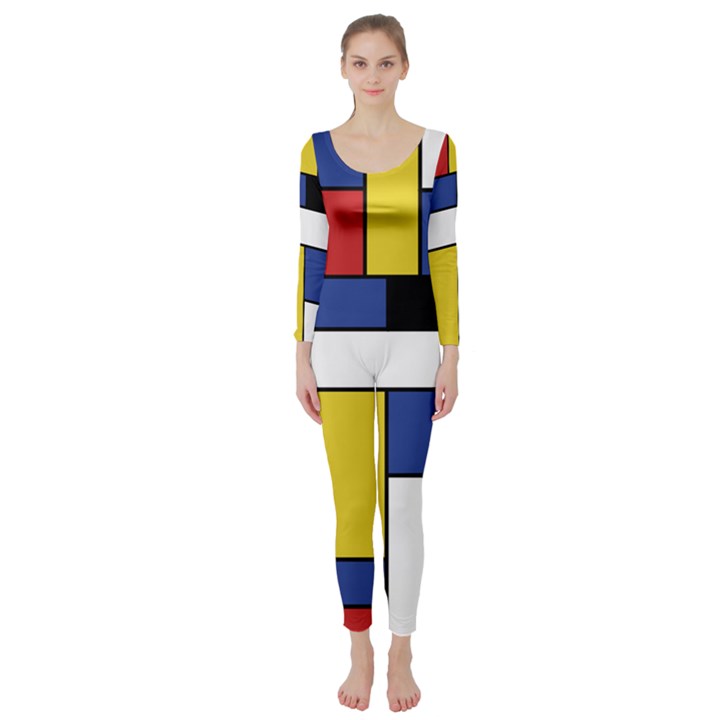 Mondrian Geometric Art Long Sleeve Catsuit