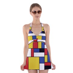 Mondrian Geometric Art Halter Dress Swimsuit  by KayCordingly