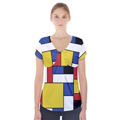 Mondrian Geometric Art Short Sleeve Front Detail Top by KayCordingly